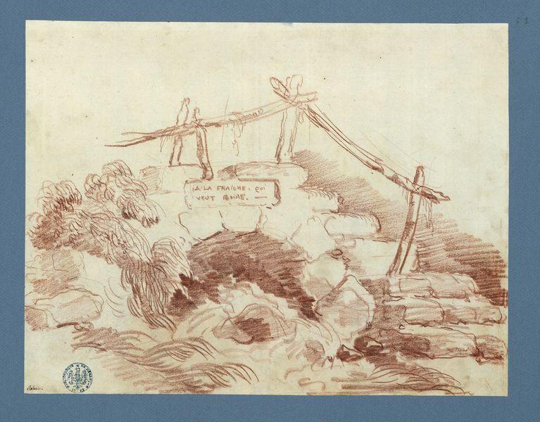 Fontaine avec écriteau : A la fraîche qui veut boire