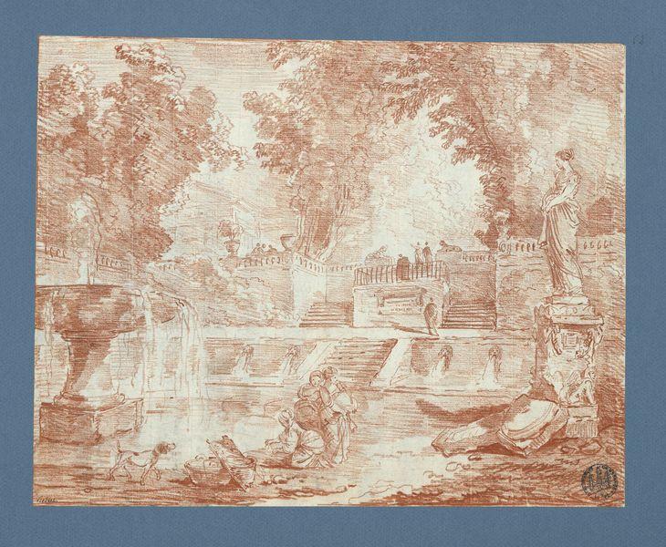 Laveuses dans une fontaine de jardin