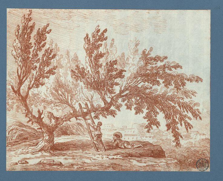 Enfants, avec une échelle sous un arbre