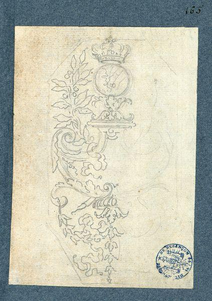 Motif décoratif à base de feuillage, avec armes surmontées d'une couronne