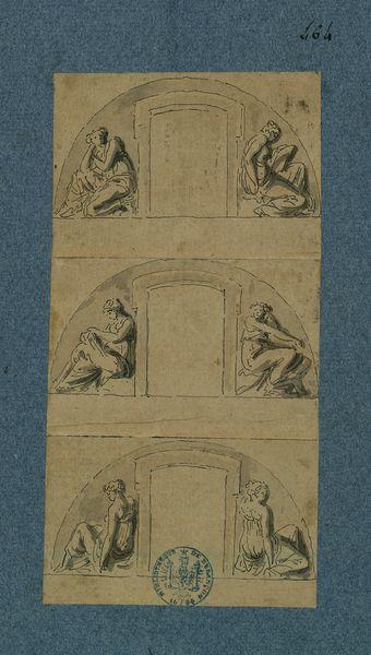 Trois encadrements de porte (?) ayant pour motif une femme de chaque côté / Calque de Pierre-Adrien Pâris sur un dessin de La Rue