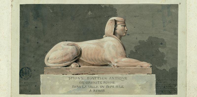 Sphinx égyptien antique de granite rouge dans la villa du Pape Jules à Rome