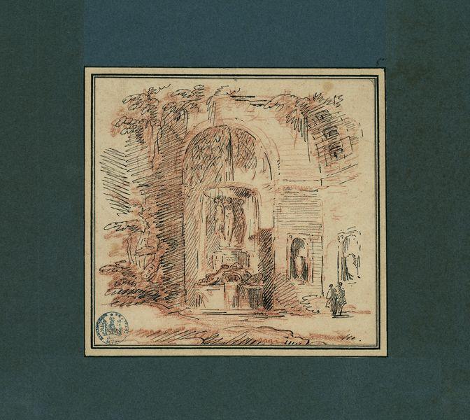 Fontaine : nymphes soutenant une coquille monumentale, dans une niche