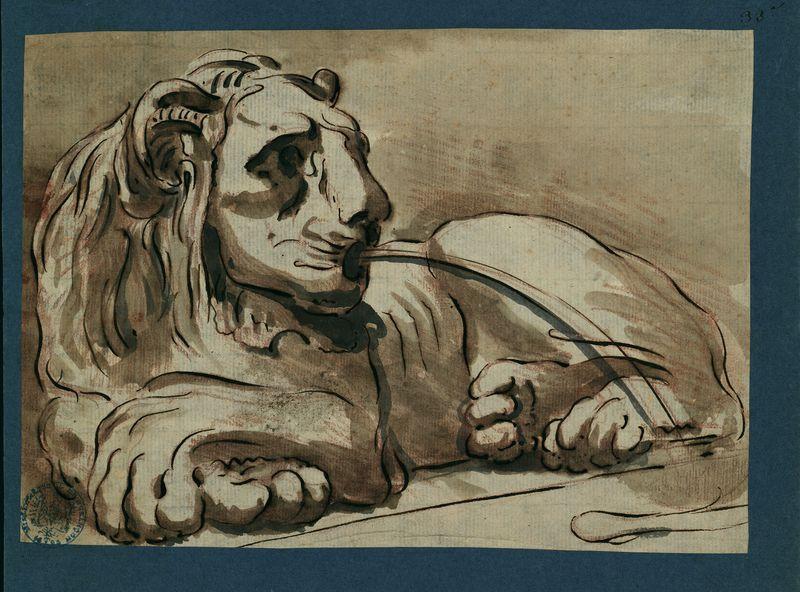 Lion couché, pour fontaine