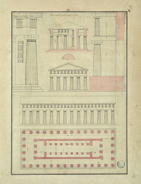 Plan et détails du grand temple de Pestum [Paestum]