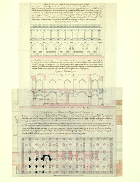 Portique de Pompée : élévation coupe sur toute la largeur plan détails en grand de tout ce qui en reste. Avec des extraits de Serlio et de Palladio