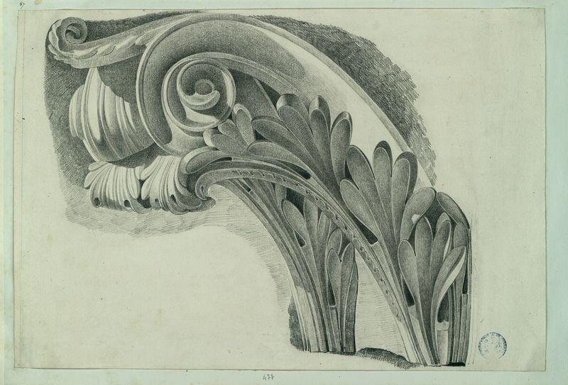 Etudes détaillées des chapiteaux du temple d'Antonin et de Faustine copiées d'après M. Percié par un de ses élèves à Paris en 1780 : dessin n° 6