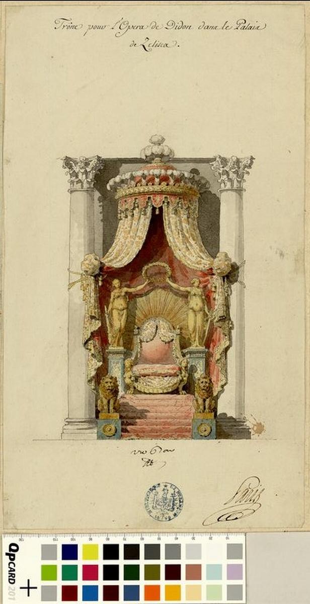 Trône pour le décor de l'acte I de Didon, tragédie lyrique créée à Fontainebleau le 16 octobre 1783