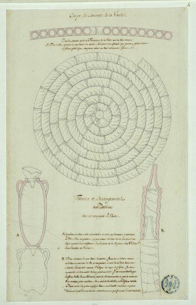 Eglise Saint-Vital à Ravenne : coupe du sommet de la voûte plan du sommet et de la fermeture de la voûte formes et arrangements des poteries dont est composée la voûte
