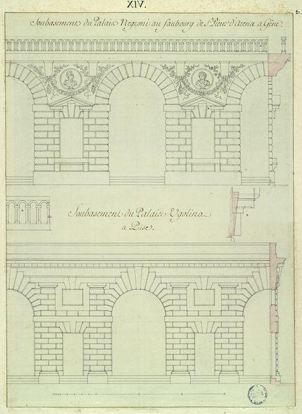 Soubassements du palais Negroni au faubourg de Saint-Pierre-d'Arènes à Gènes et du palais Ugolino à Pise