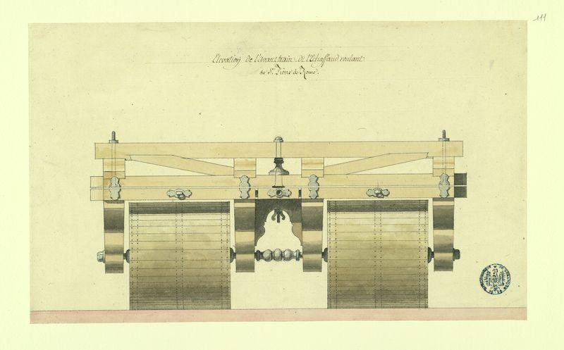 Elévation de l'avant-train de l'échafaud roulant de Saint-Pierre de Rome