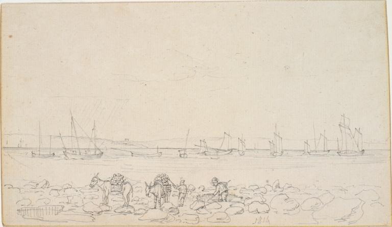 Ramassage d'argile ou de galets sur la plage du Havre à marée basse