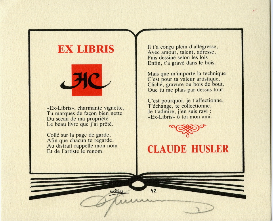EX LIBRIS CLAUDE HUSLER (titre inscrit)