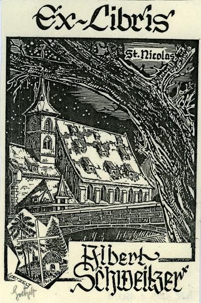Ex-Libris Albert Schweitzer (titre inscrit)