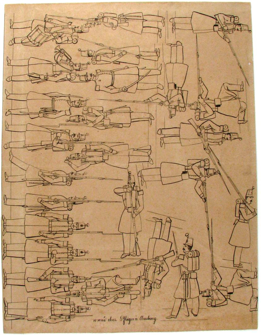 planche de petits soldat, infanterie française en positions diverses (titre factice)