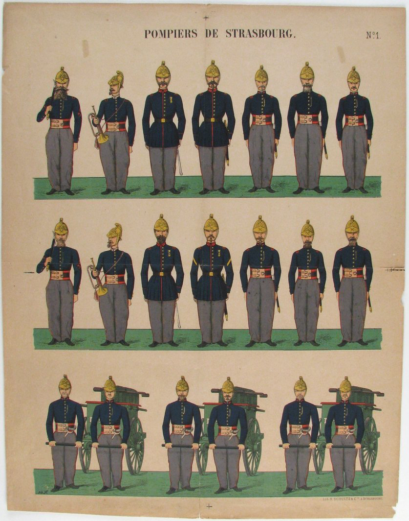 planche de petits pompiers de Strasbourg, N°1, 1883 (titre factice) ; Pompiers de Strasbourg (titre inscrit)