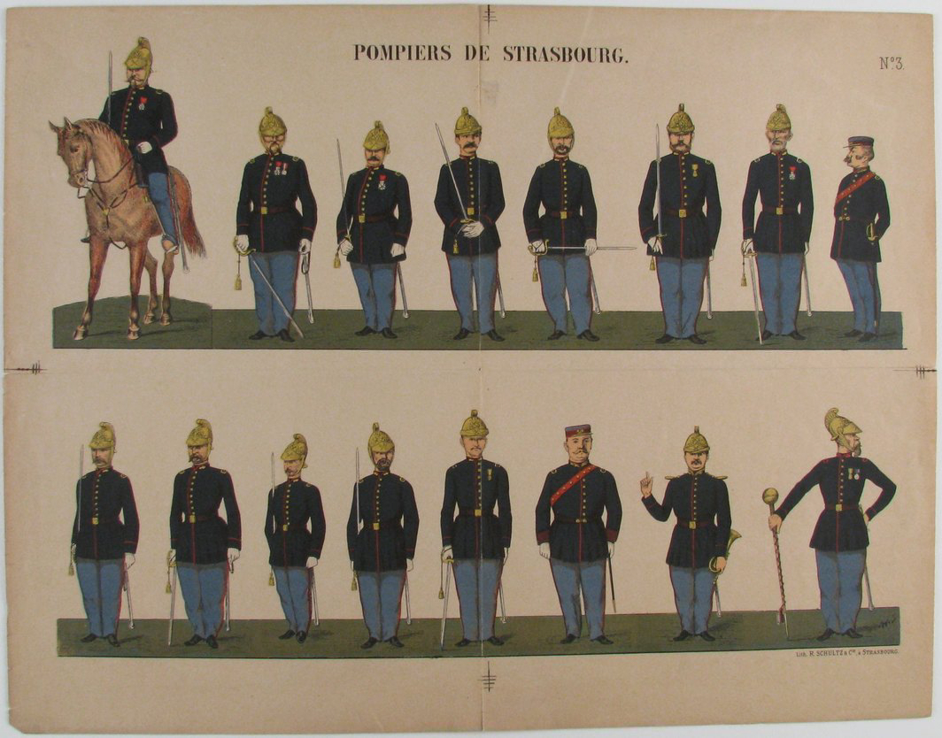 planche de petits pompiers de Strasbourg, N°3, 1883 (titre factice) ; Pompiers de Strasbourg (titre inscrit)