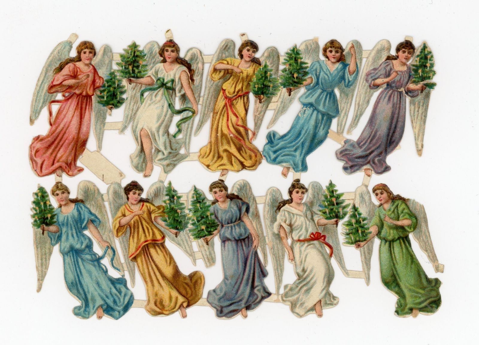 Planche d'anges tenant des sapins (titre factice)