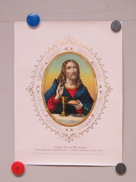 Christ bénissant le pain et le vin. (titre inscrit, allemand, français, espagnol)