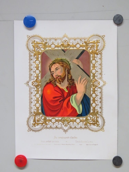 Jésus portant sa croix. (titre inscrit, allemand, français, espagnol)