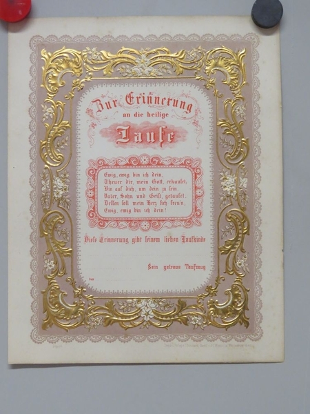 Zur Erinnerung an die heilige Taufe (titre inscrit, allemand)