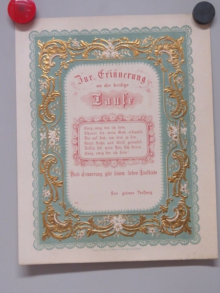 Zur Erinnerung an die heilige Taufe (titre inscrit, allemand)