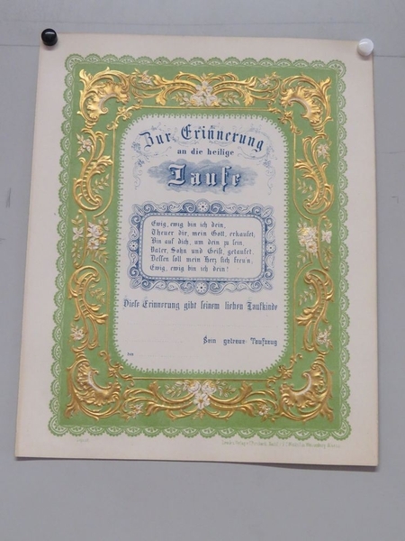 Zur Erinnerung an die heilige Taufe (titre inscrit, allemand)