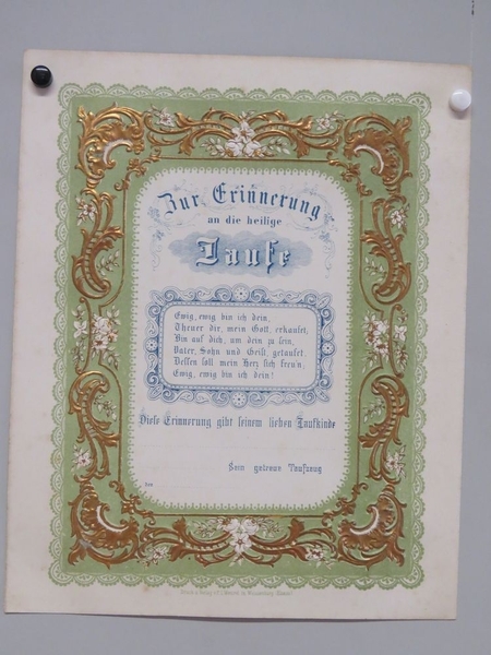 Zur Erinnerung an die heilige Taufe (titre inscrit, allemand)