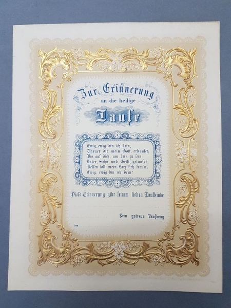 Zur Erinnerung an die heilige Taufe (titre inscrit, allemand)