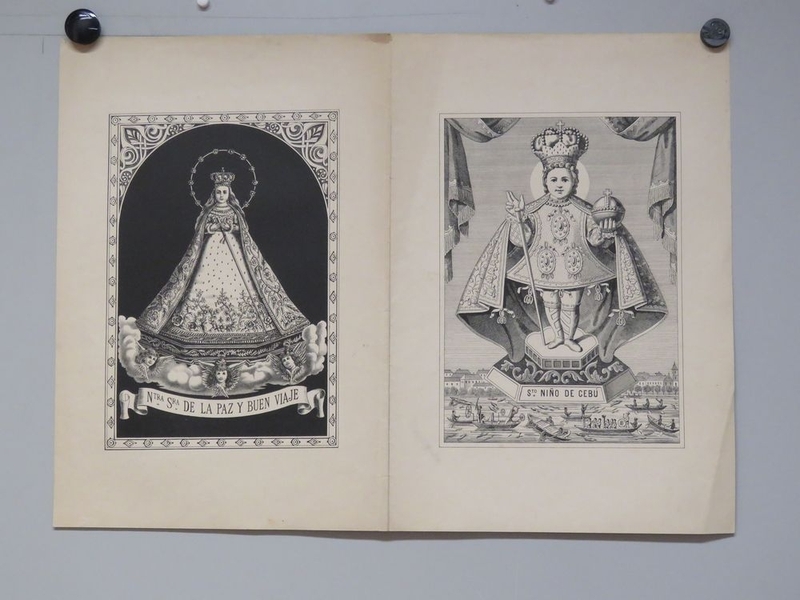 NTRA SRA DE LA PAZ Y BUEN VIAJE (titre inscrit, espagnol) ; Notre-Dame de la Paix et du Bon Voyage (titre traduit) ; STO. NIÑO DE CEBÙ. (titre inscrit, espagnol) ; saint Enfant de Cébu (titre traduit)