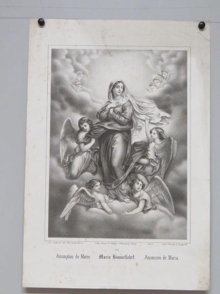 Assomption de Marie. (recto) (titre inscrit, français, allemand, espagnol) ; Une vue en Normandie. (verso) (titre inscrit, français, espagnol, allemand)