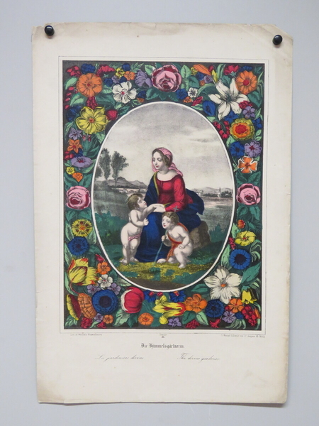 La jardinière divine. (titre inscrit, allemand, français, anglais)