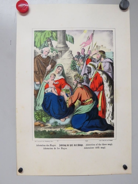Adoration des Mages. (titre inscrit, français, allemand, anglais, espagnol, italien)
