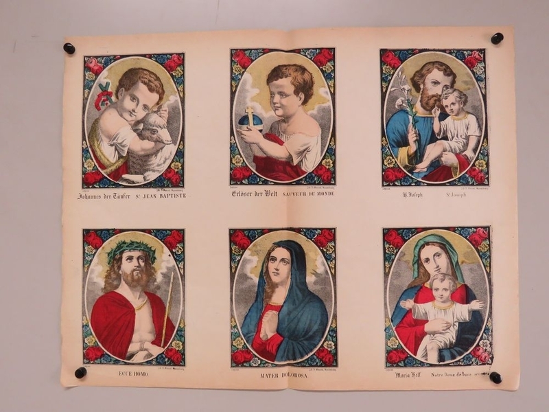 St. Jean Baptiste. / Sauveur du monde. / St. Joseph. / Notre Dame de bons secours. (titre inscrit, allemand, français) ;  Ecce Homo. / Mater dolorosa. (titre inscrit, latin)