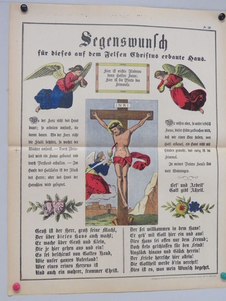 Segenwunsch für dieses auf dem Felsen Christus erbaute Haus. (titre inscrit, allemand) ; Bénédictions pour cette maison bâtie sur le rocher du Christ (titre traduit)