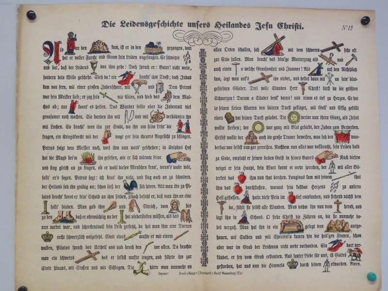 Die Leidensgeschichte unsers Heilandes Jesu Chsristi. (titre inscrit, allemand) ; L'histoire de la Passion du Christ. (titre traduit)