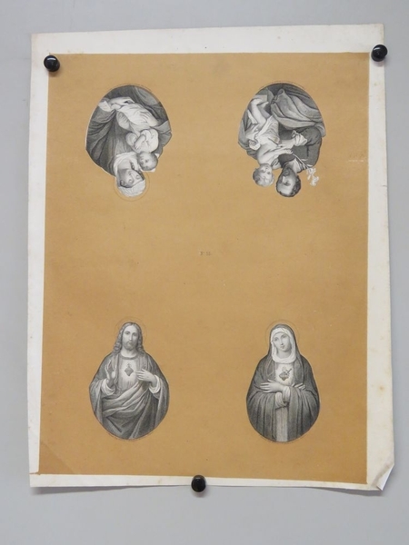 4 images saintes : Vierge à l'Enfant, St. Joseph à l'Enfant, sacré coeur de Jésus, sacré coeur de Marie. (titre factice)