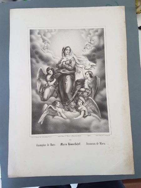 Assomption de Marie. (recto) (titre inscrit, français, allemand, espagnol) ; Ste. Marie et l'enfant Jésus. (verso) (titre inscrit, français, allemand, espagnol)