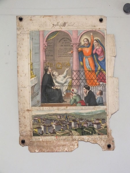 SOUVENIR DE LA MORT DE SAINT JEAN FRANCOIS DE REGIS (ARDECHE) / VUE GENERALE DU VILLAGE LA LOUVESC PRISE AU DESSUS DU NOUVEAU CIMETIERE (titre inscrit, français)