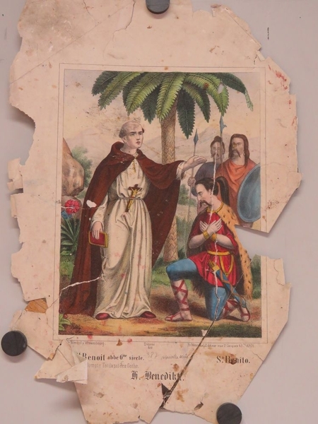 St. Benoit abbe 6me siecle. (titre inscrit, français, espagnol, allemand)