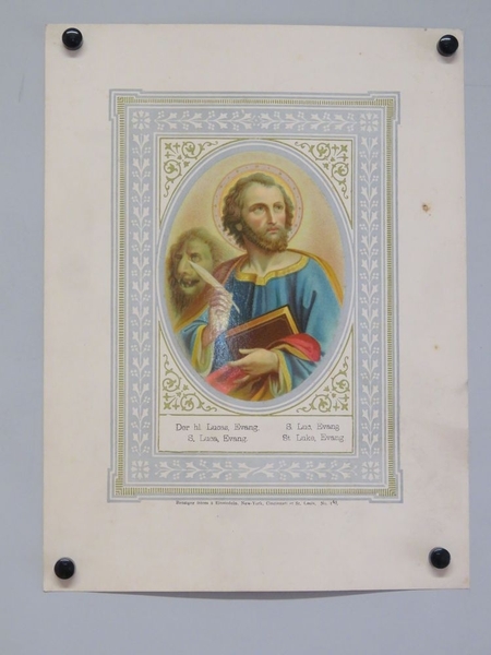S. Luc, Evang. (titre inscrit, allemand, français, espagnol, anglais)