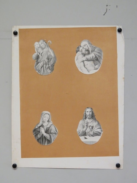 4 images saintes : saint Jean-Baptiste, Mater dolorosa, Vierge Marie, Christ bénissant. (titre factice)