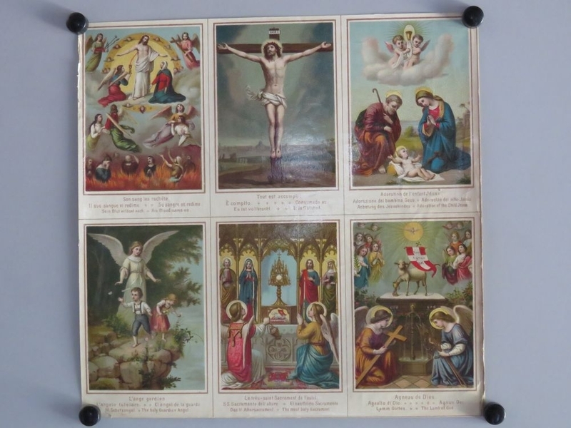 Son sang les rachète / Tout est accompli / Adoration de l'enfant Jésus / L'ange gardien / Le très-Saint sacrement de l'autel / Agneau de Dieu (titre inscrit, français, italien, espagnol, allemand, anglais)