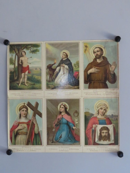 St. Sébastien. / St. Dominique. / St. François d'Assises. / Ste. Hélène. / Ste. Philomène. / Ste. Véronique. (titre inscrit, français, italien, espagnol, allemand, anglais)