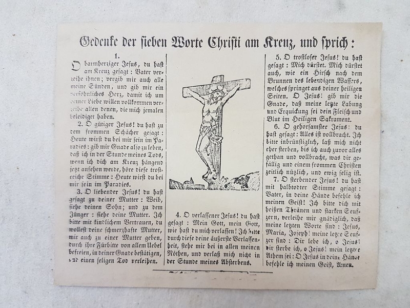 Gedenke der sieben Worte Christi am Kreuz, und sprich : (titre inscrit, allemand) ; Souvenir des sept paroles du Christ en croix (titre traduit)
