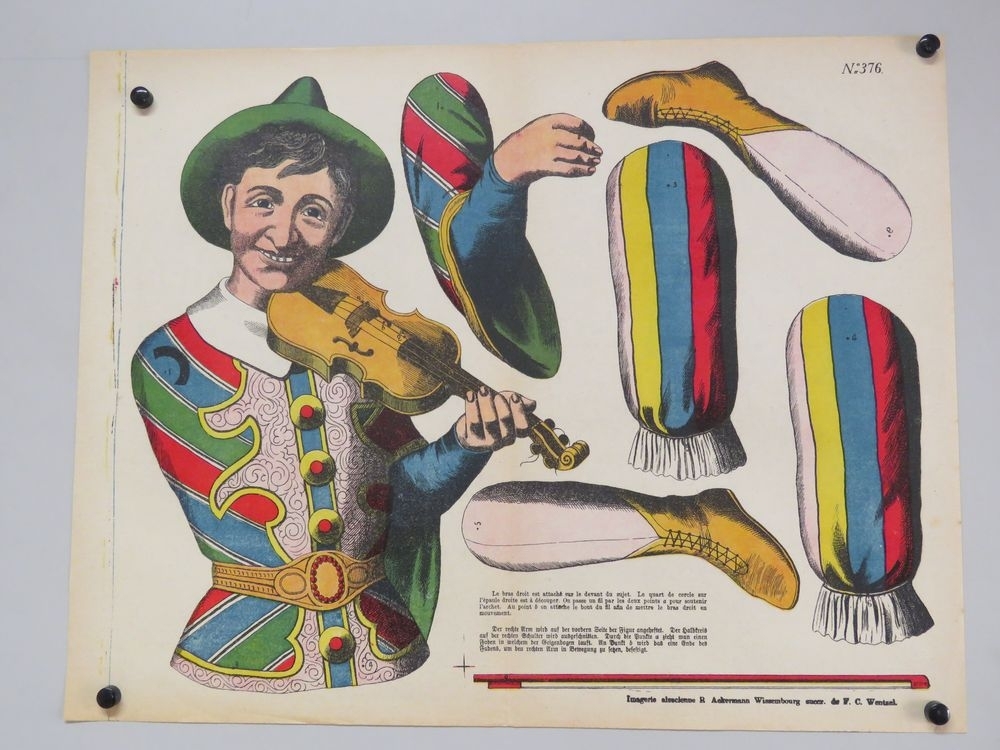 Pantin au violon et chapeau pointu vert. (titre factice)