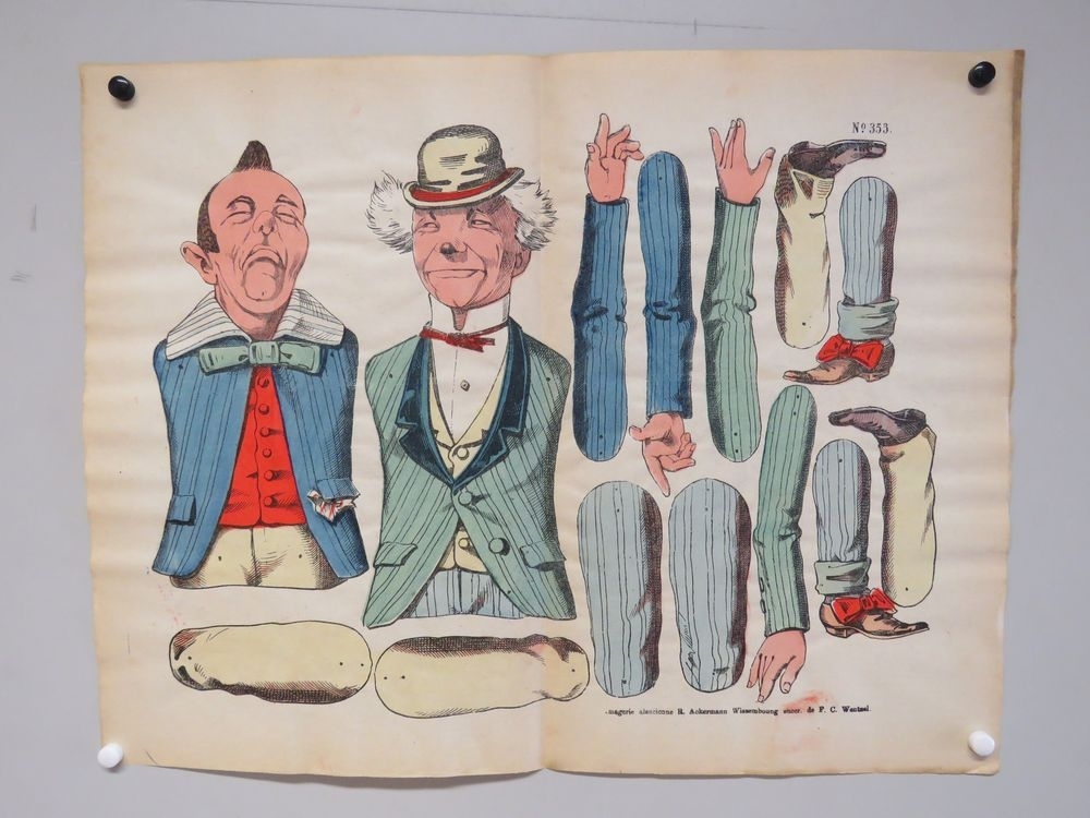 Deux pantins, homme au chapeau melon et homme à la houppette. (titre factice)