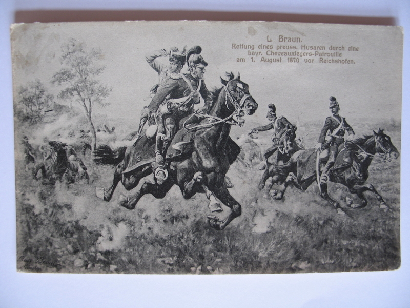 Rettung eines preuss. Husaren durch eine bayr. Chevaux legers-Patrouille am 1. August 1870 vor Reichshofen. (titre inscrit)
