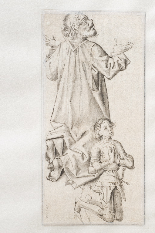 Apôtre agenouillé avec à ses pieds un donateur en armure en prière (recto) # Étude de draperie (verso)