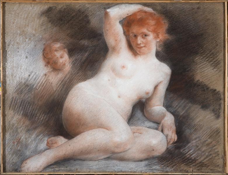 Jeune fille nue accroupie
